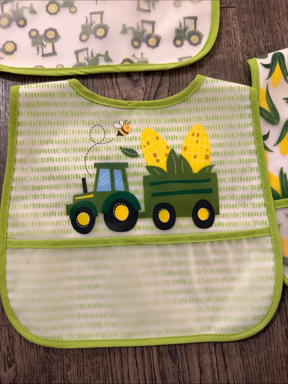 John Deere Green & Yellow Toddler Bib Set with Tractor and Corn Prints